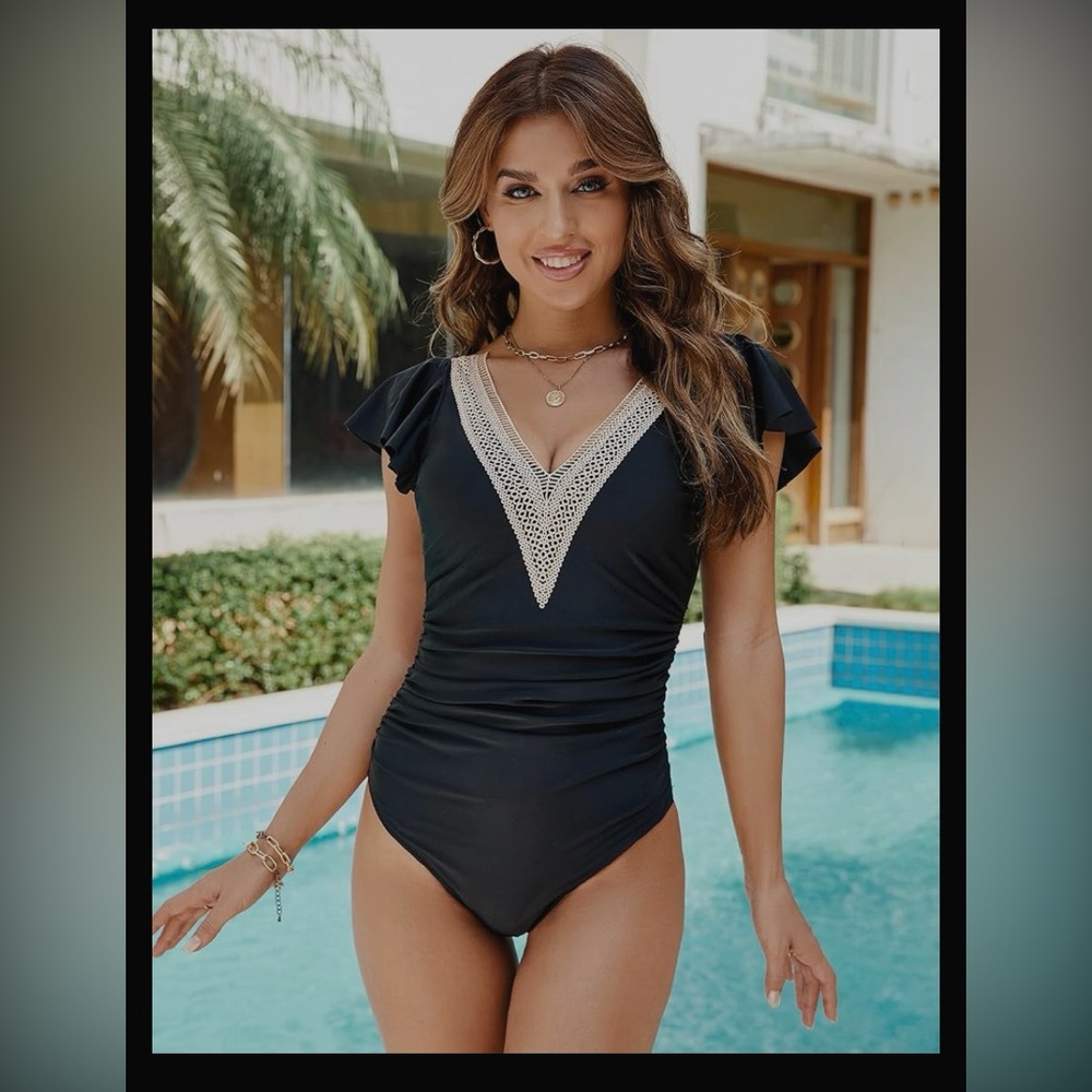 Blooming Jelly Tummy Control Swimsuits Vintage Ruffle Lace V Neck